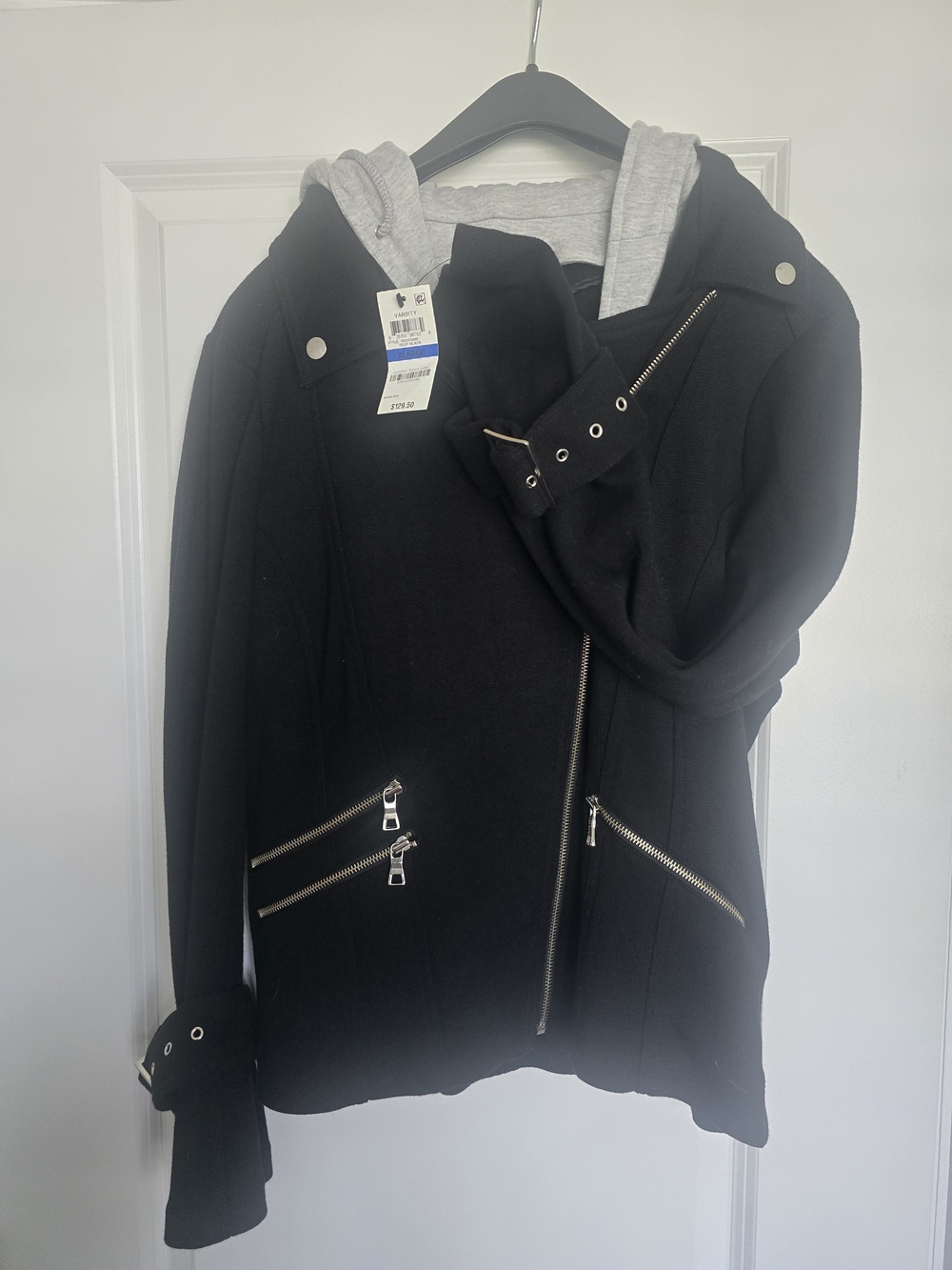 Women's Black Hooded Coat with Grey Lining